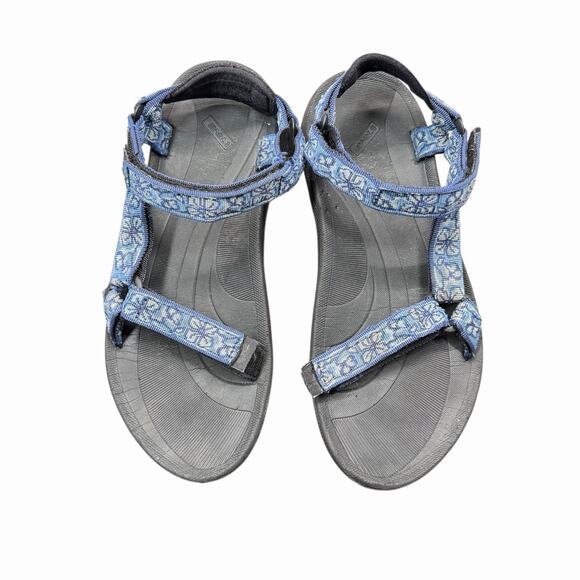 Teva Womens Sandals Sz 11 W Black Blue Floral Outdoor Hiking S/N 6576 READ - Picture 4 of 9